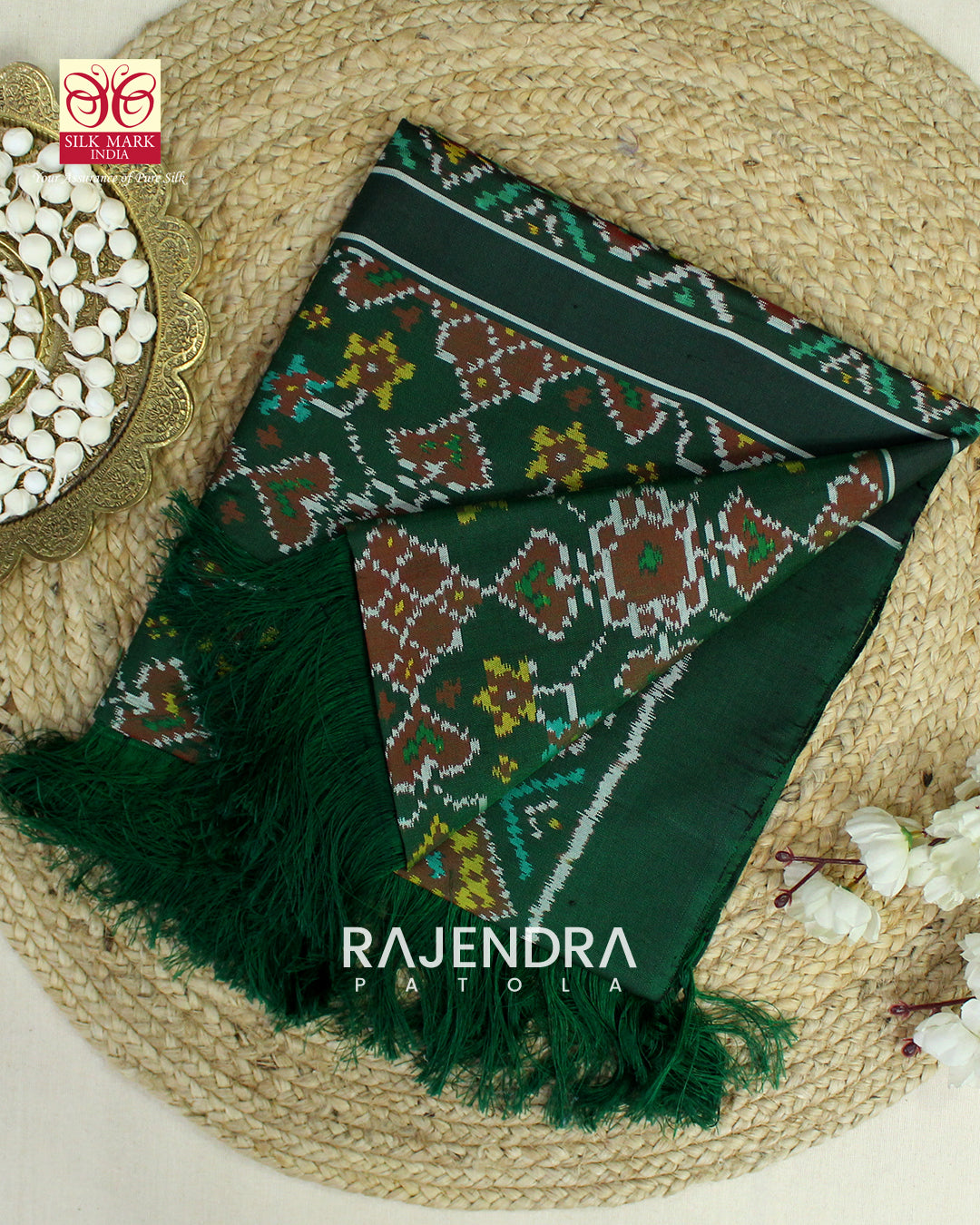 Traditional Navratna Green Semi Double Ikat Rajkot Patola Dupatta