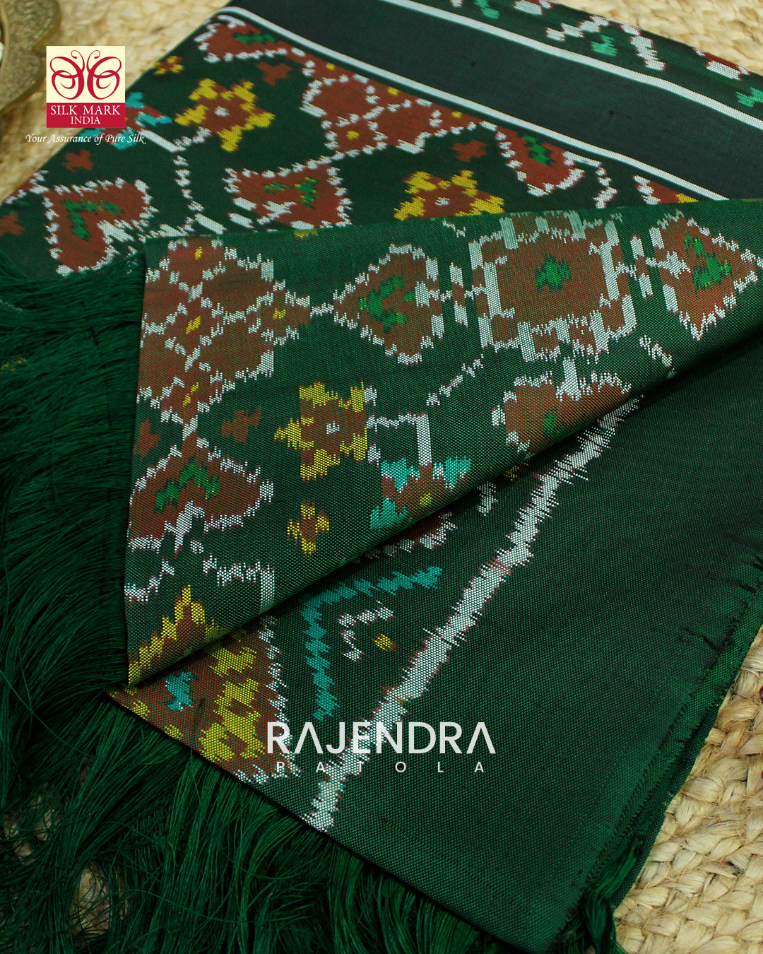 Traditional Navratna Green Semi Double Ikat Rajkot Patola Dupatta