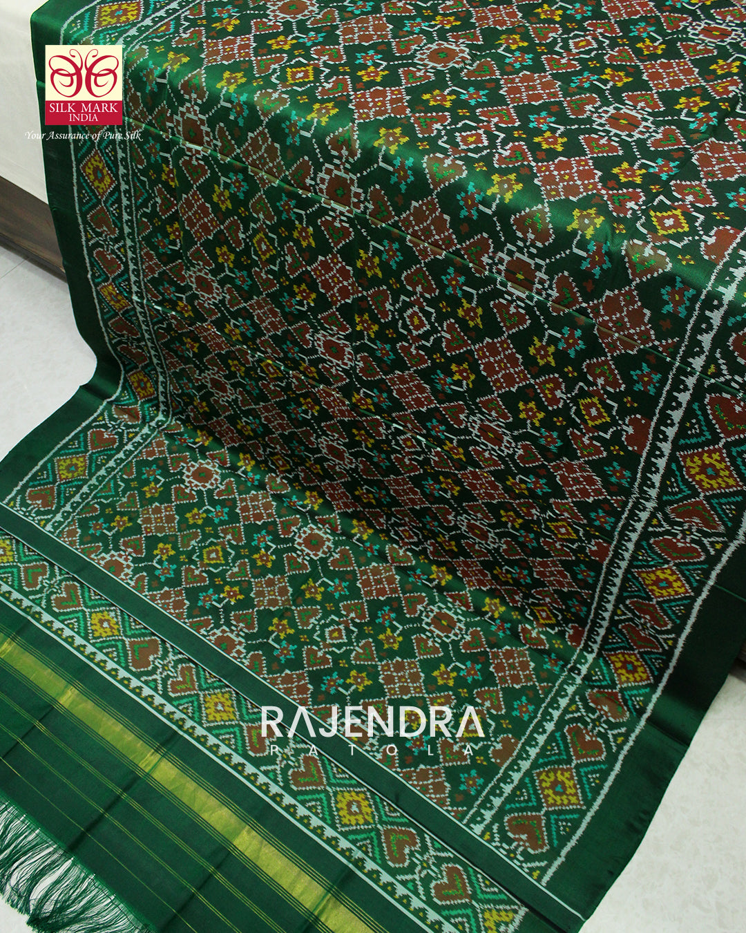 Traditional Navratna Green Semi Double Ikat Rajkot Patola Dupatta