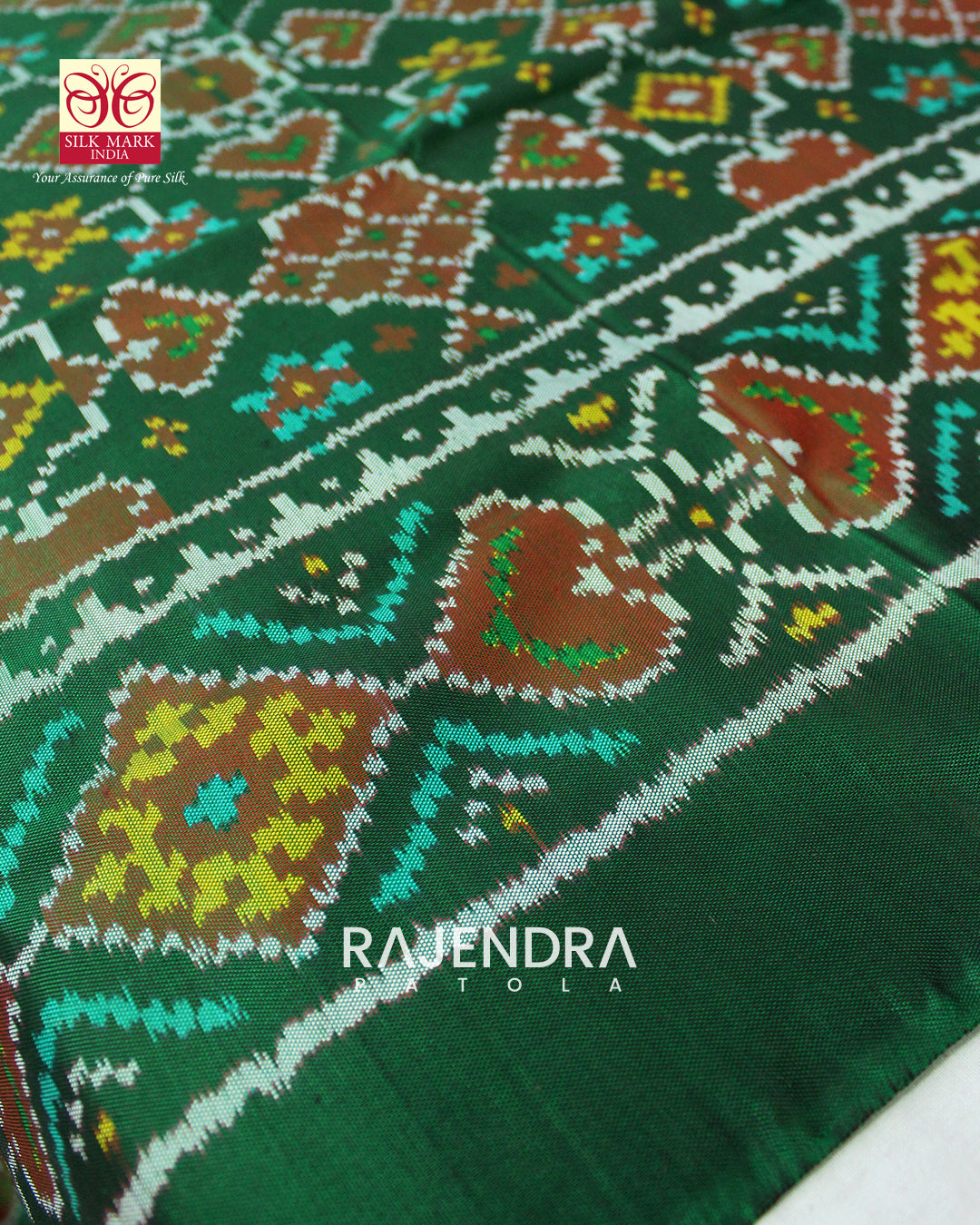 Traditional Navratna Green Semi Double Ikat Rajkot Patola Dupatta