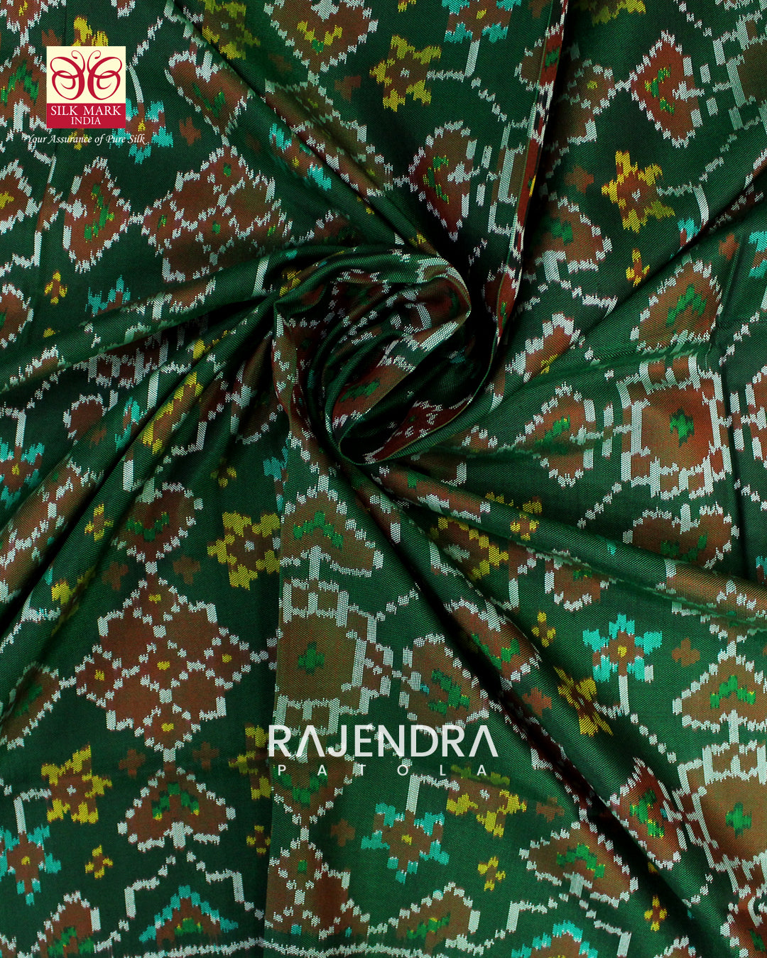 Traditional Navratna Green Semi Double Ikat Rajkot Patola Dupatta