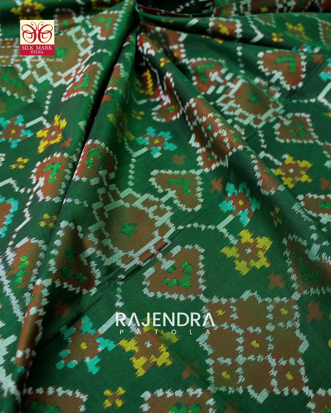 Traditional Navratna Green Semi Double Ikat Rajkot Patola Dupatta