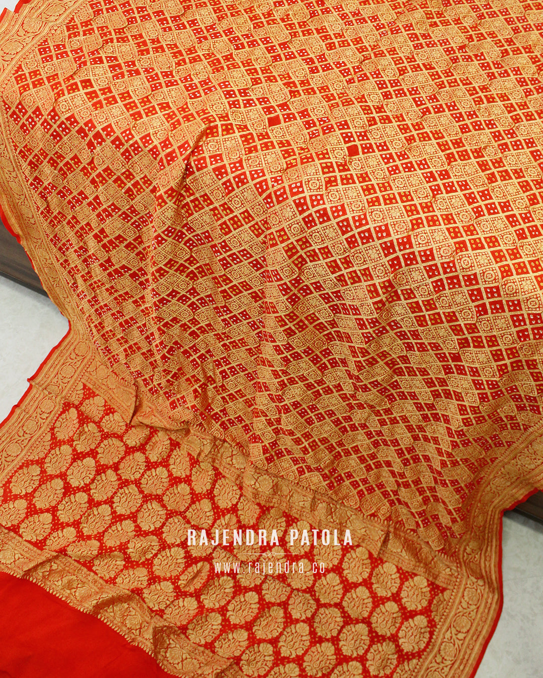 Traditional Orange Pure Georgette Banarasi Bandhani Saree