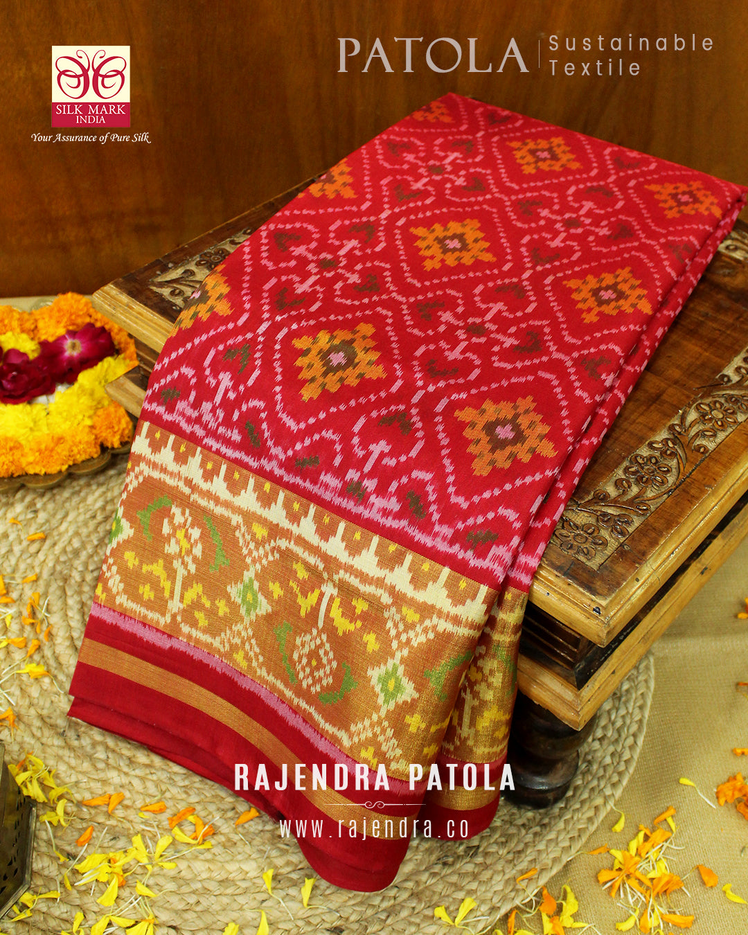 Traditional Panchanda Bhat Single Ikat Rajkot Patola Saree
