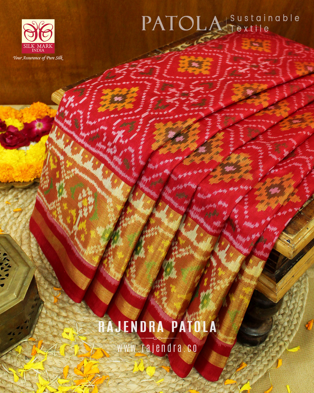 Traditional Panchanda Bhat Single Ikat Rajkot Patola Saree