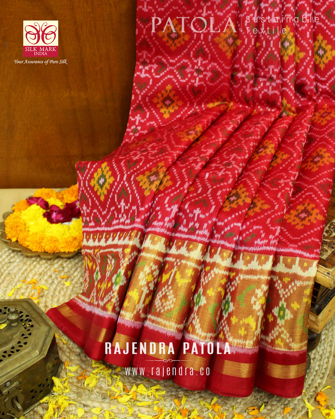 Traditional Panchanda Bhat Single Ikat Rajkot Patola Saree