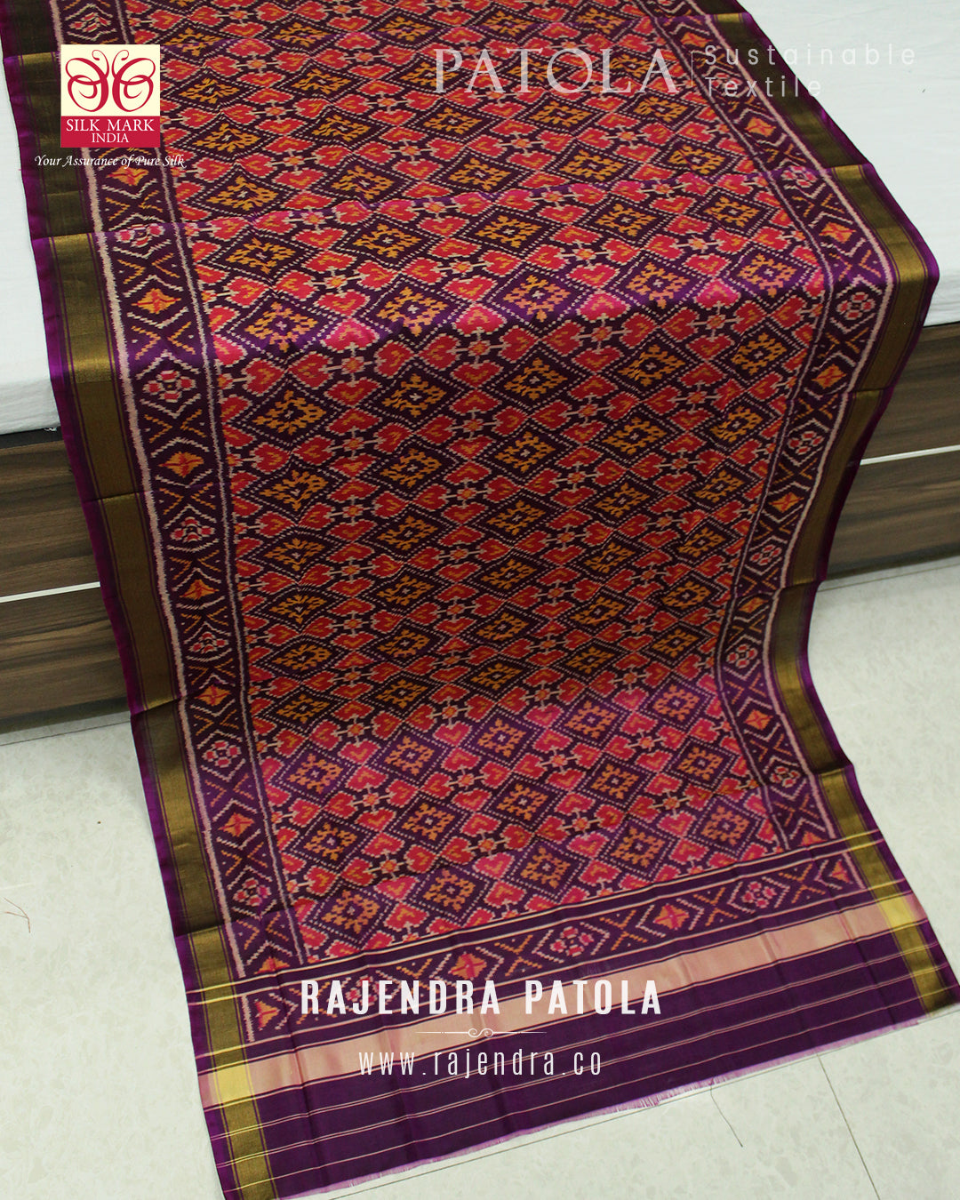 Traditional Panchanda Bhat Single Ikat Rajkot Patola Dupatta