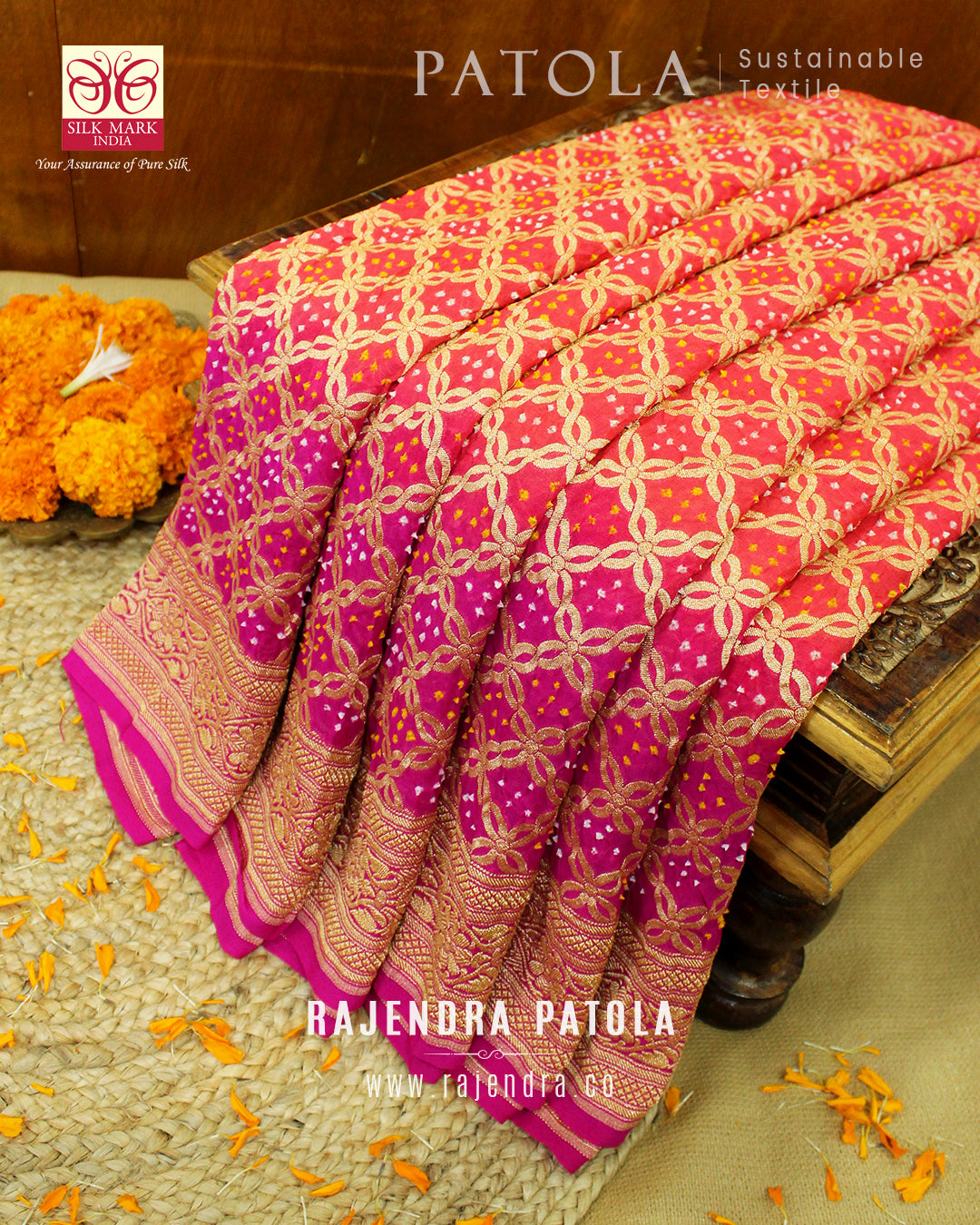 Banarasee/Banarasi Pure Khaddi Georgette Sari With Golden Zari Floral