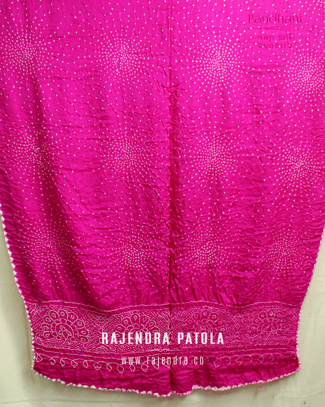 Exclusive Peacock Motif Pure Gaji Silk Bandhani Dupatta
