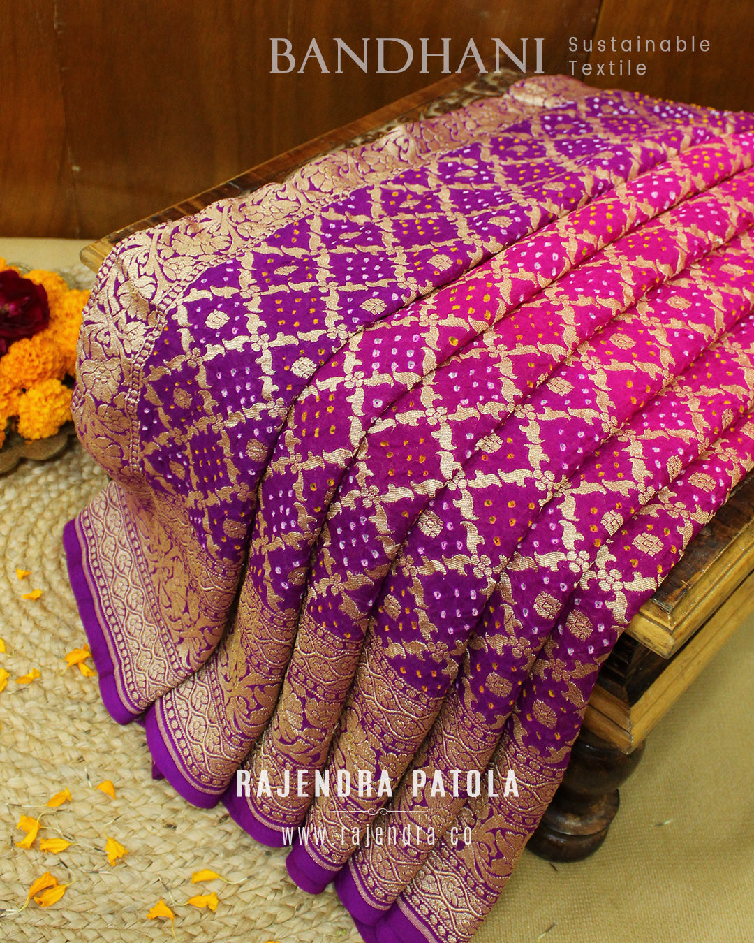 Pure Georgette Handloom Banarasi Bandhani Saree