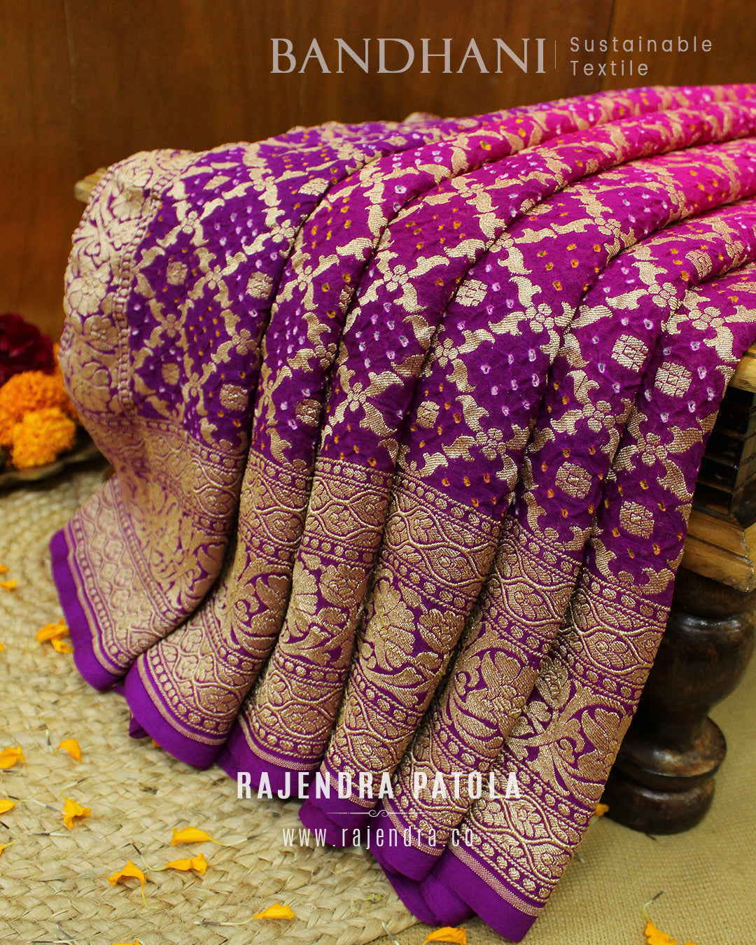 Pure Georgette Handloom Banarasi Bandhani Saree