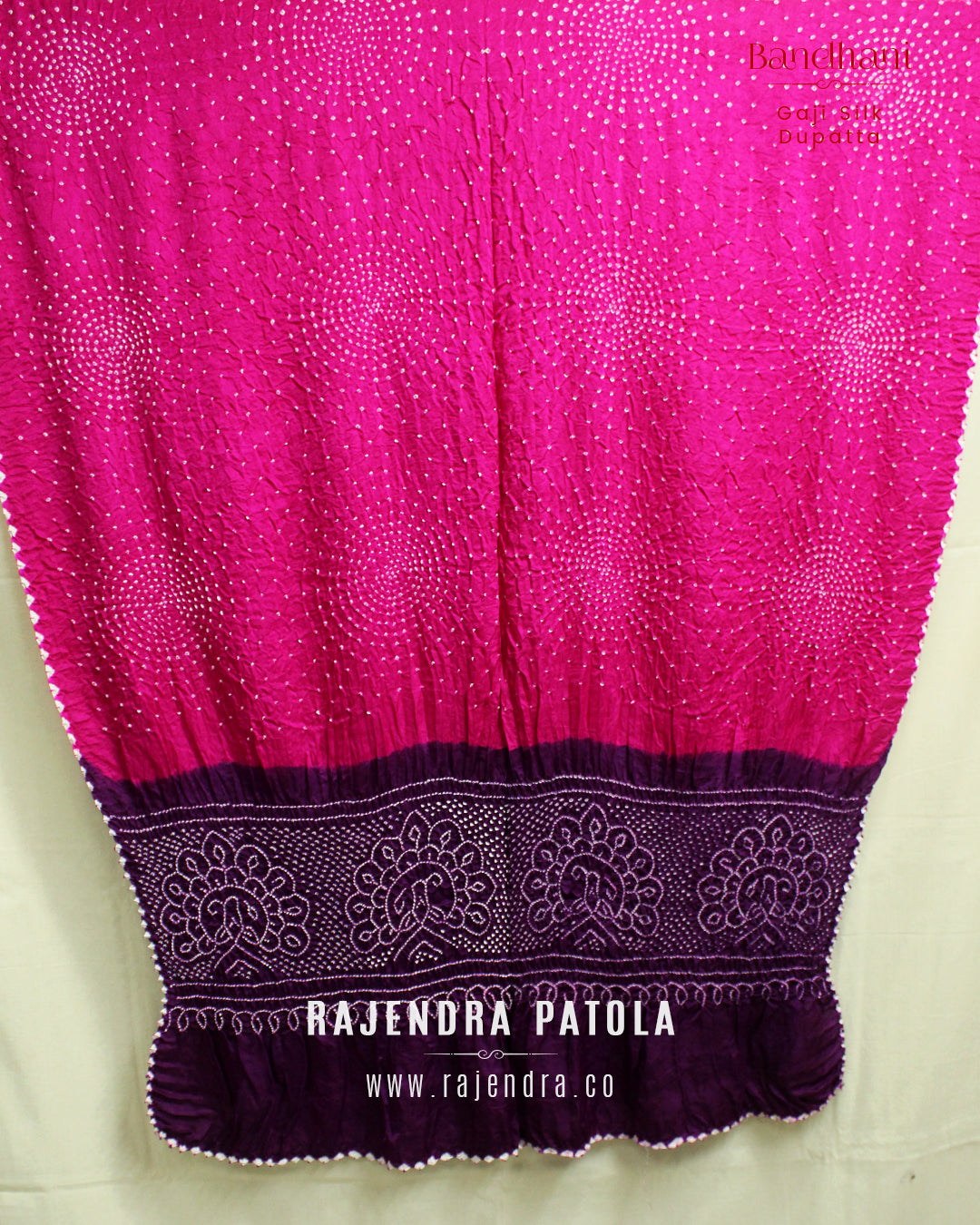 Exclusive Peacock Motif Pure Gaji Silk Bandhani Dupatta