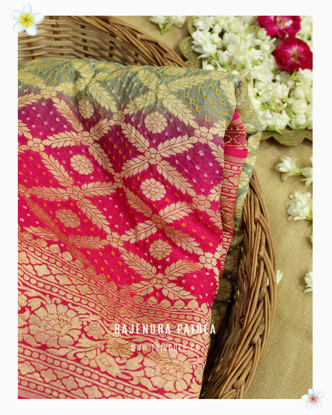 Pure Georgette Handloom Banarasi Bandhani Saree