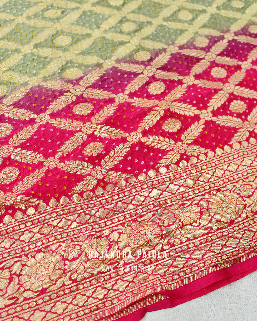Pure Georgette Handloom Banarasi Bandhani Saree