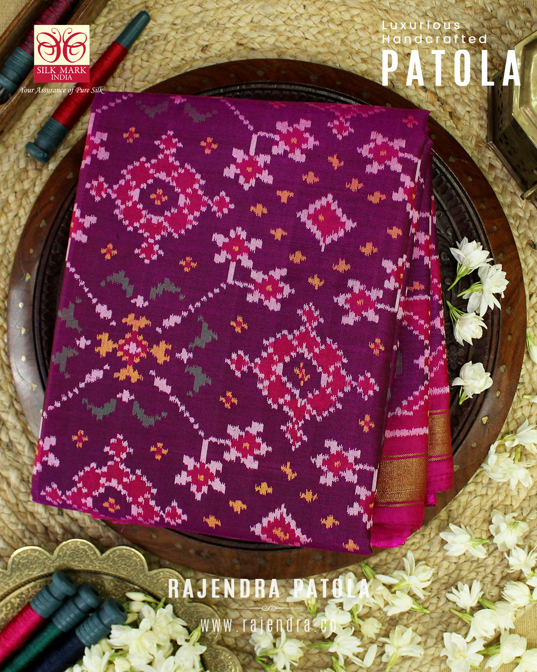 Traditional Navratna Design Semi Double Weave Rajkot Patola Saree