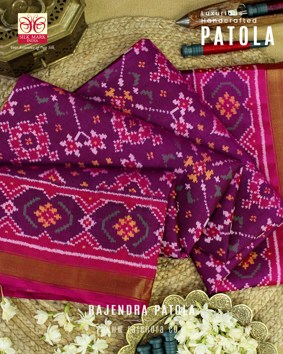 Traditional Navratna Design Semi Double Weave Rajkot Patola Saree