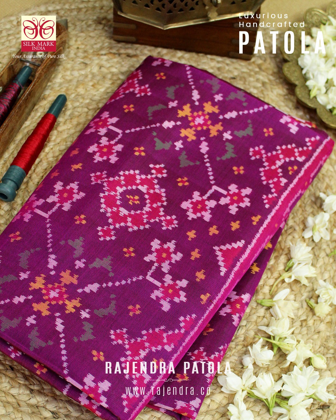 Traditional Navratna Design Semi Double Weave Rajkot Patola Saree
