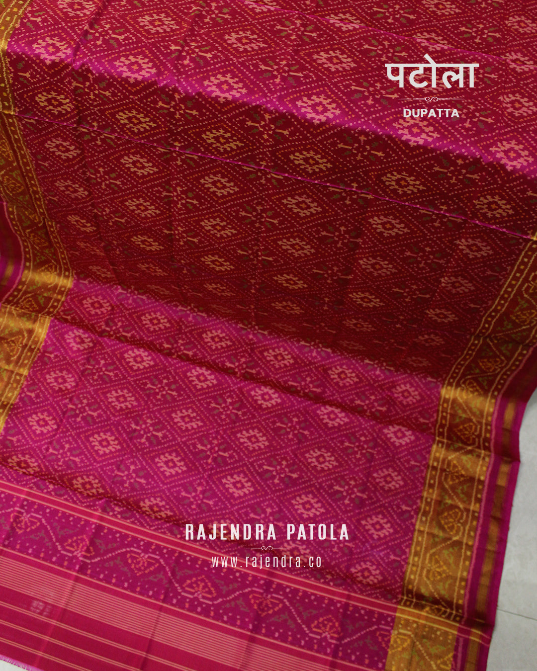 Traditional Panchanda Bhat Pink Rajkot Patola Dupatta
