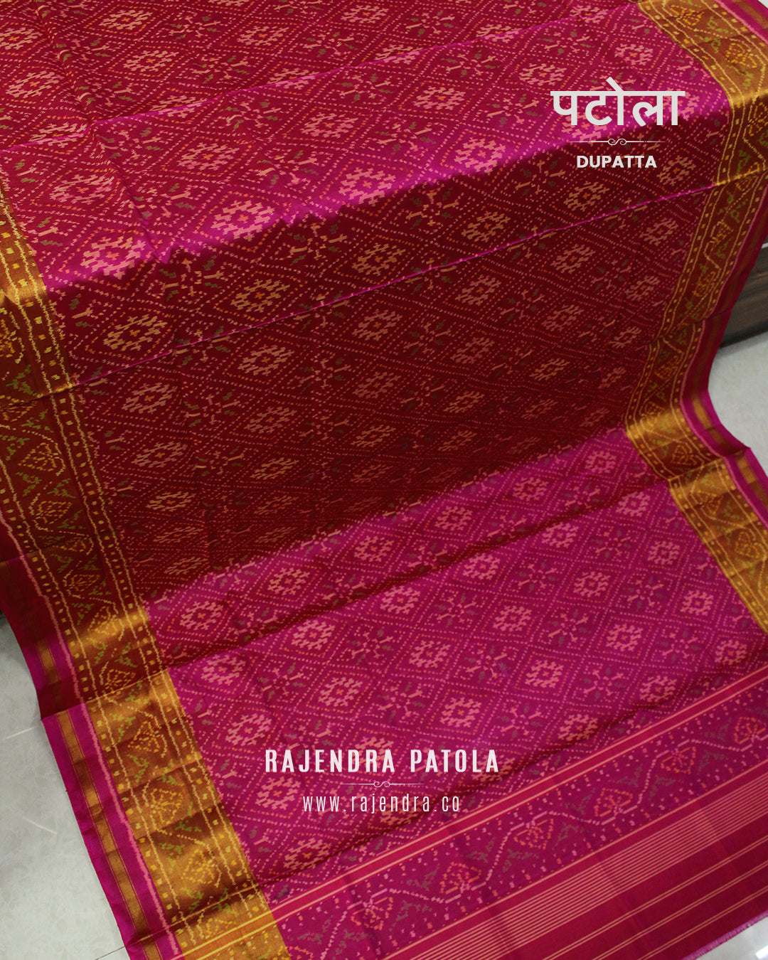 Traditional Panchanda Bhat Pink Rajkot Patola Dupatta