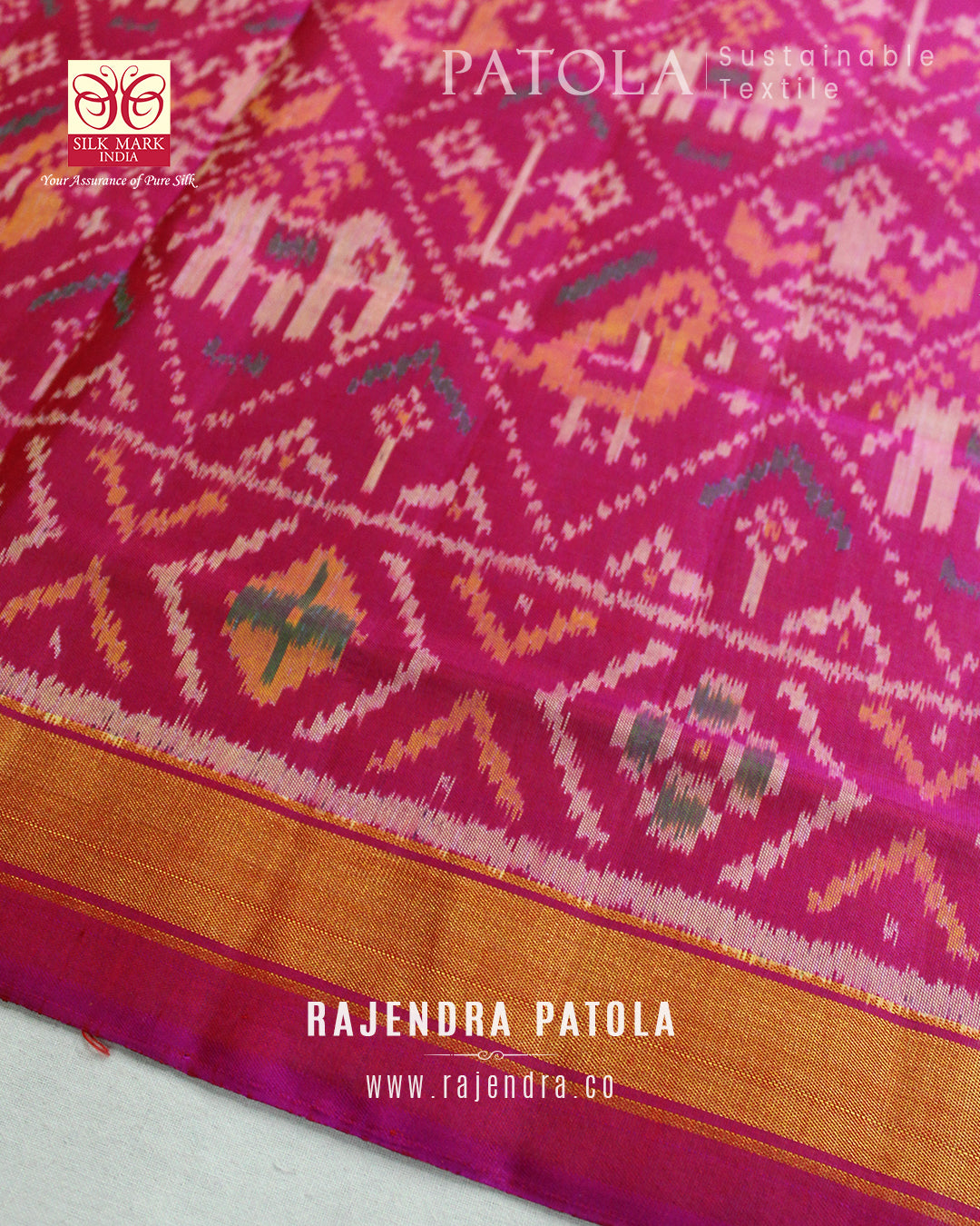 Traditional Hathi Popat Bhat Single Ikat Rajkot Patola Dupatta