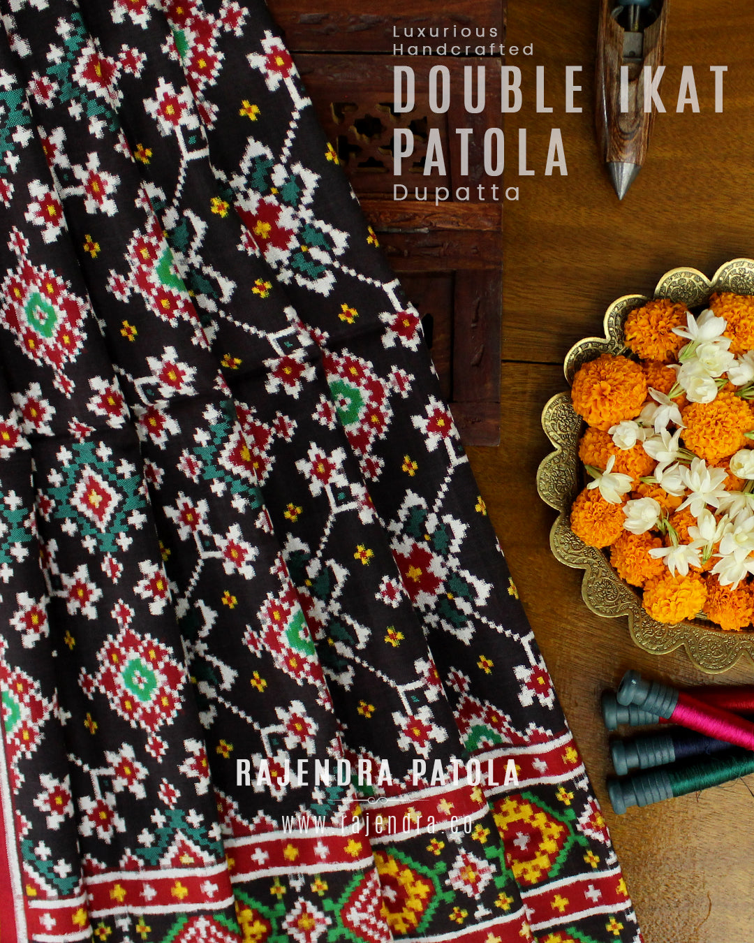 Premium Nav Ratna Red Black Double Ikat Patola Dupatta