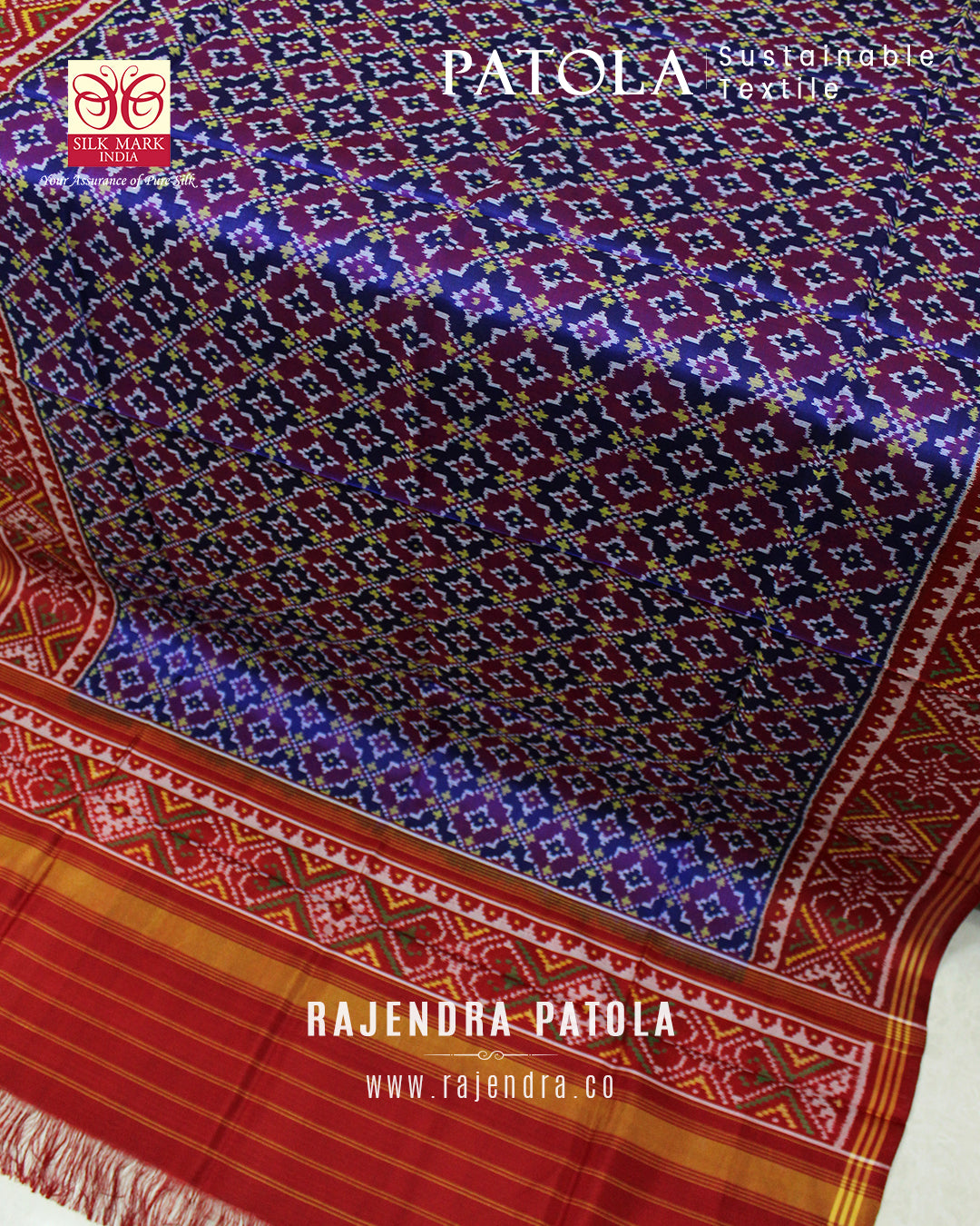 Traditional Red Blue Buttonful Semi Double Weave Rajkot Patola Dupatta