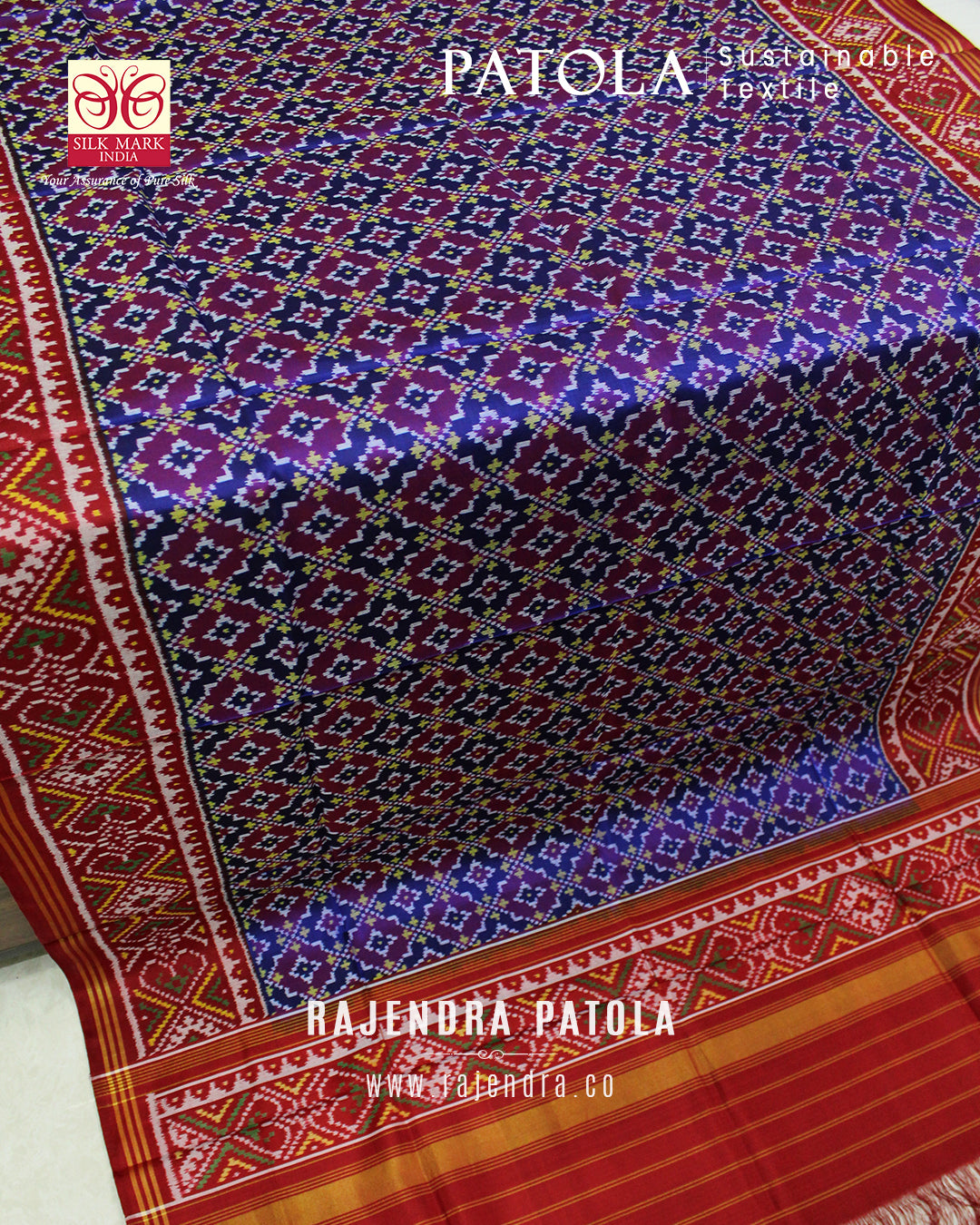 Traditional Red Blue Buttonful Semi Double Weave Rajkot Patola Dupatta