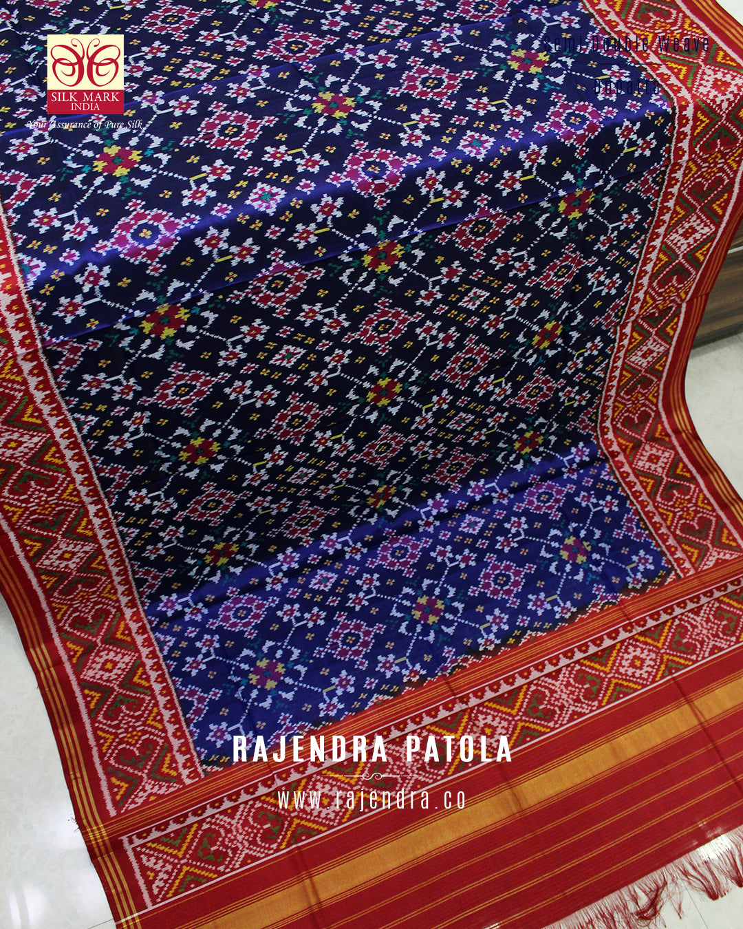 Navratna Design Red and Blue Semi Double Weave Rajkot Patola Dupatta