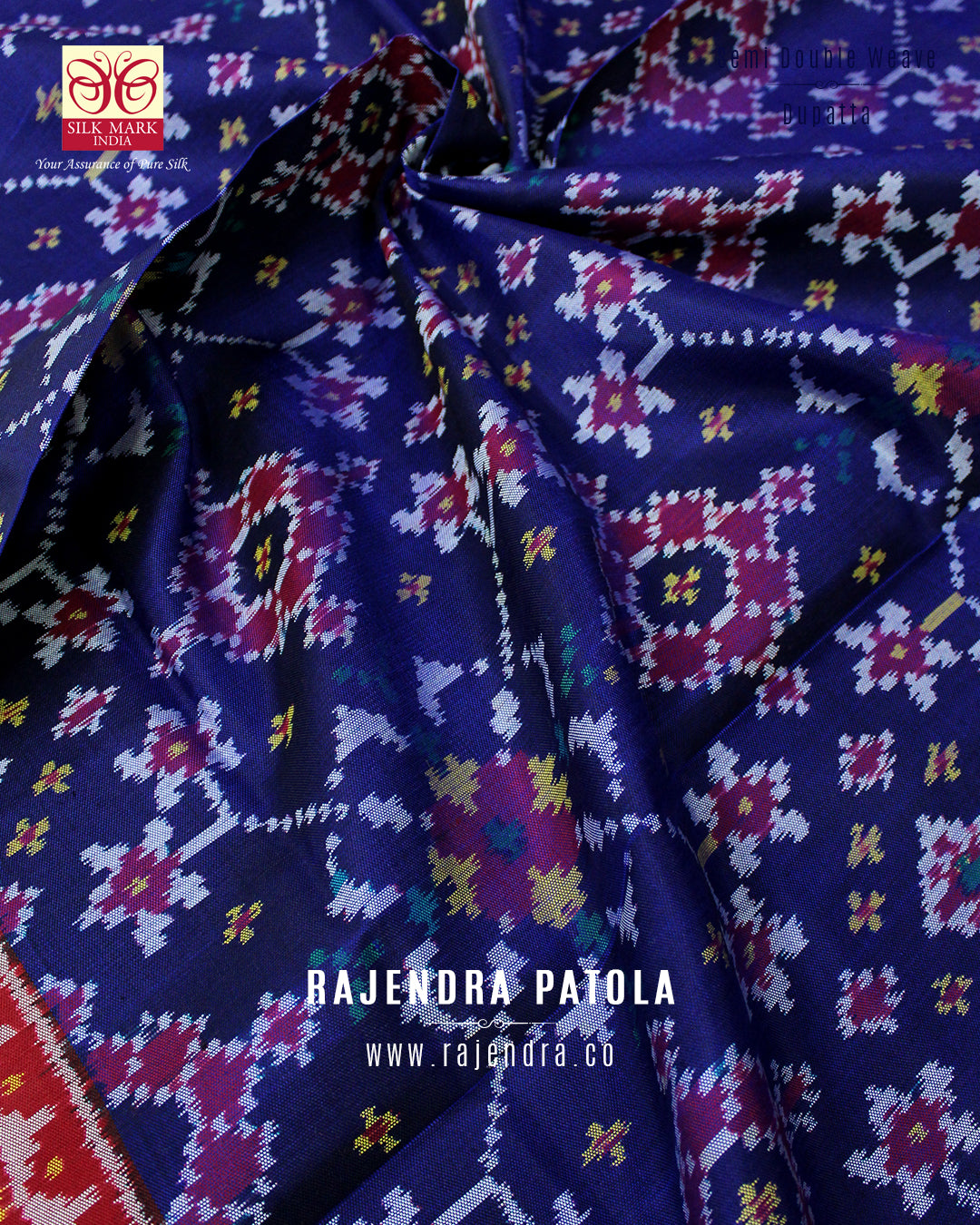 Navratna Design Red and Blue Semi Double Weave Rajkot Patola Dupatta