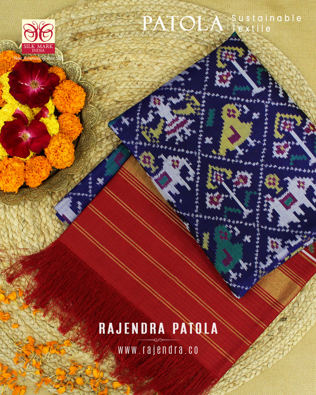 Traditional Hathi Popat Semi Double Weave Rajkot Patola Dupatta