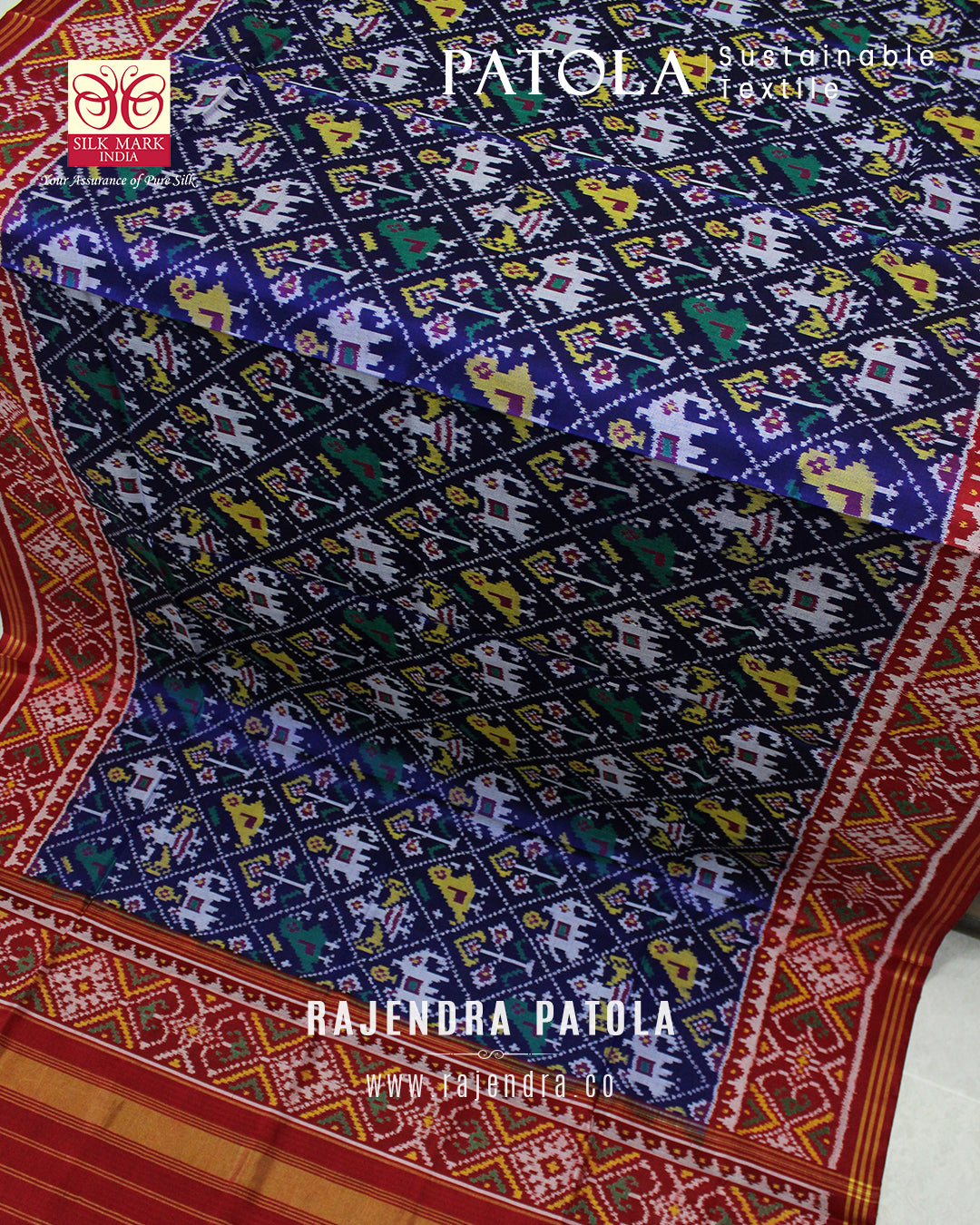Traditional Hathi Popat Semi Double Weave Rajkot Patola Dupatta