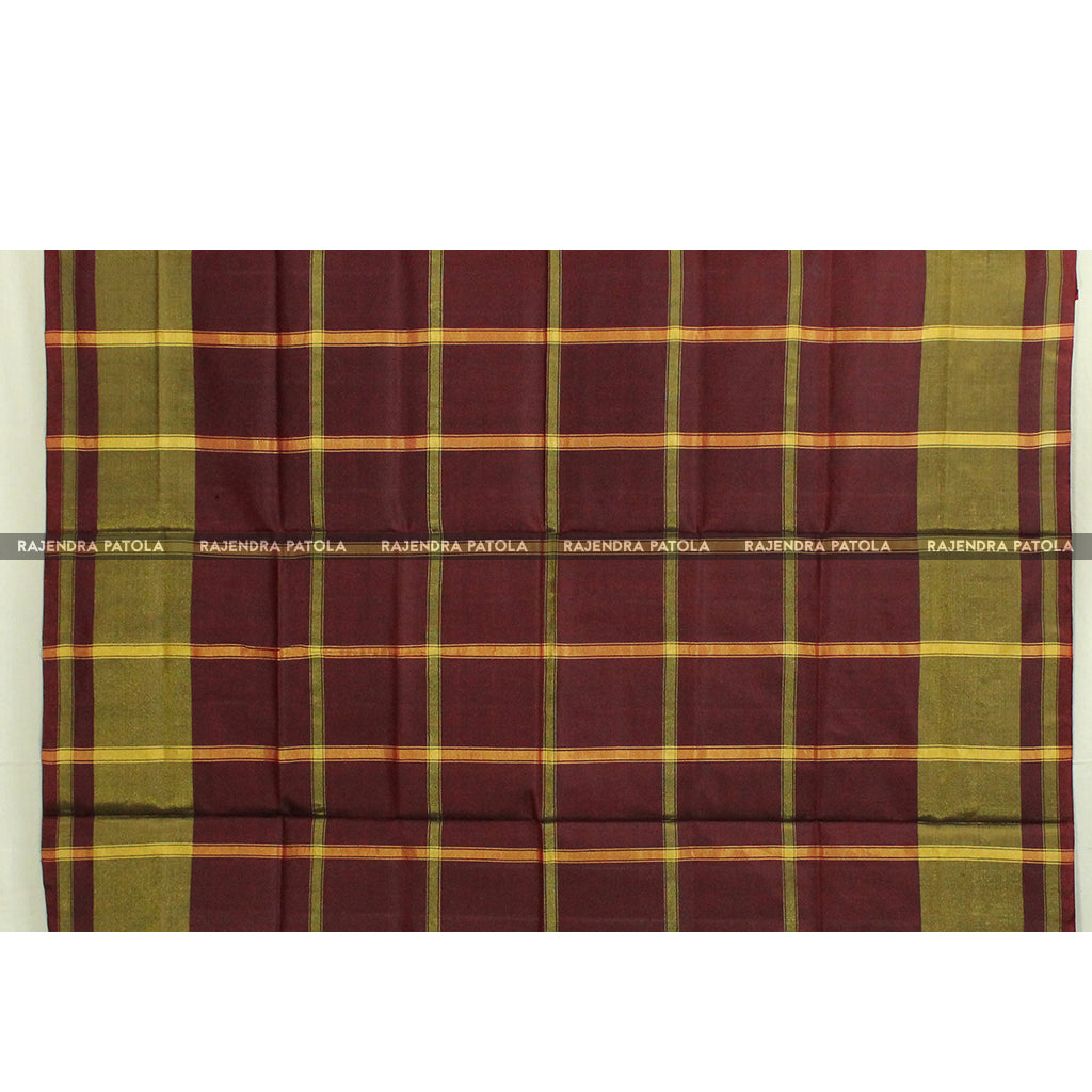 Handwoven Hathi Popat Red Brown Zari Checks Rajkot Patola Saree