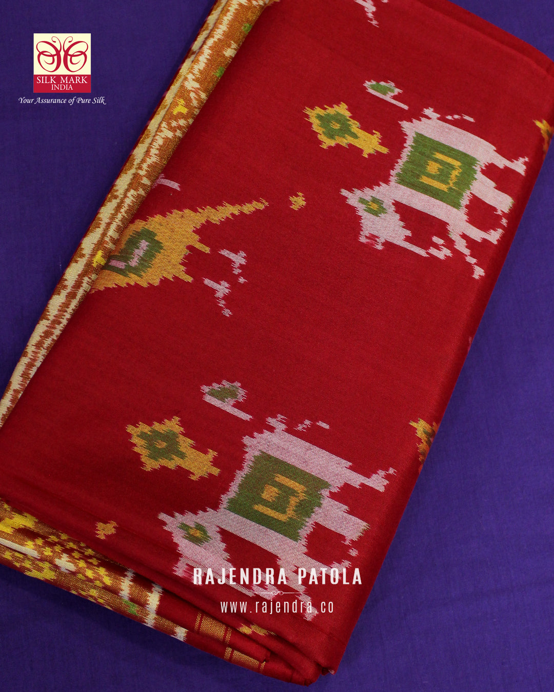 Traditional Hathi Popat Red Single Ikat Rajkot Patola Saree