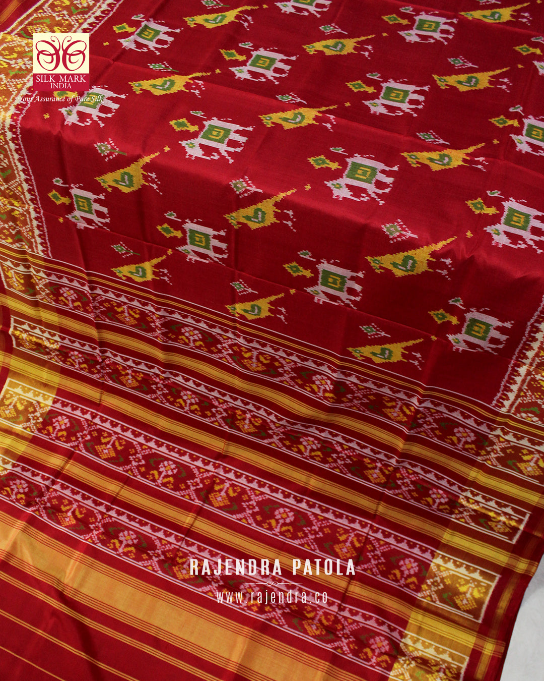 Traditional Hathi Popat Red Single Ikat Rajkot Patola Saree