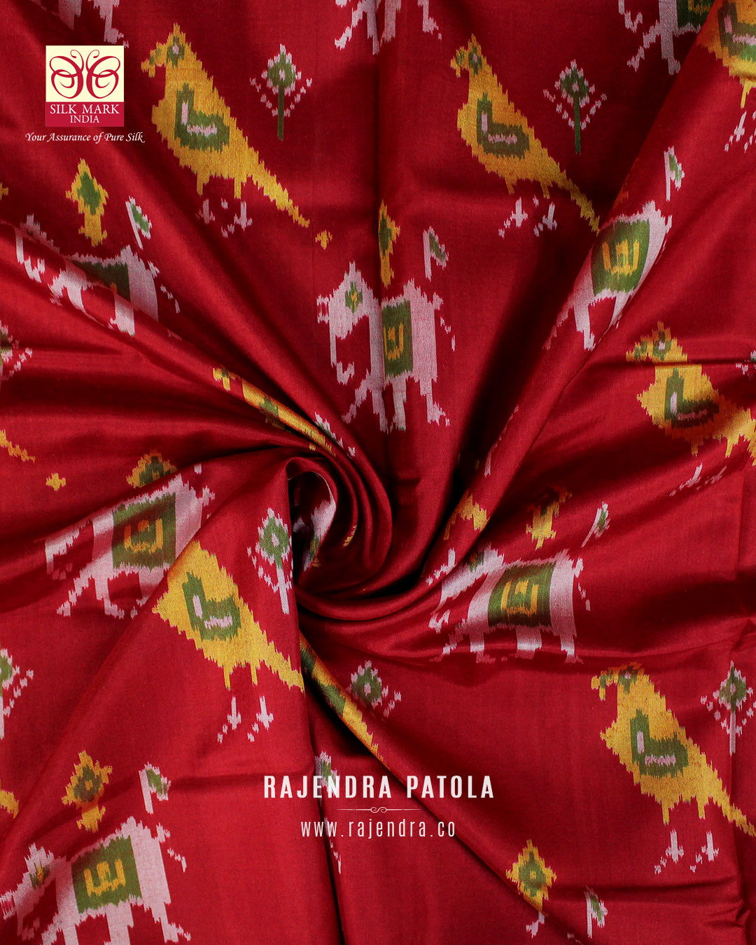 Traditional Hathi Popat Red Single Ikat Rajkot Patola Saree