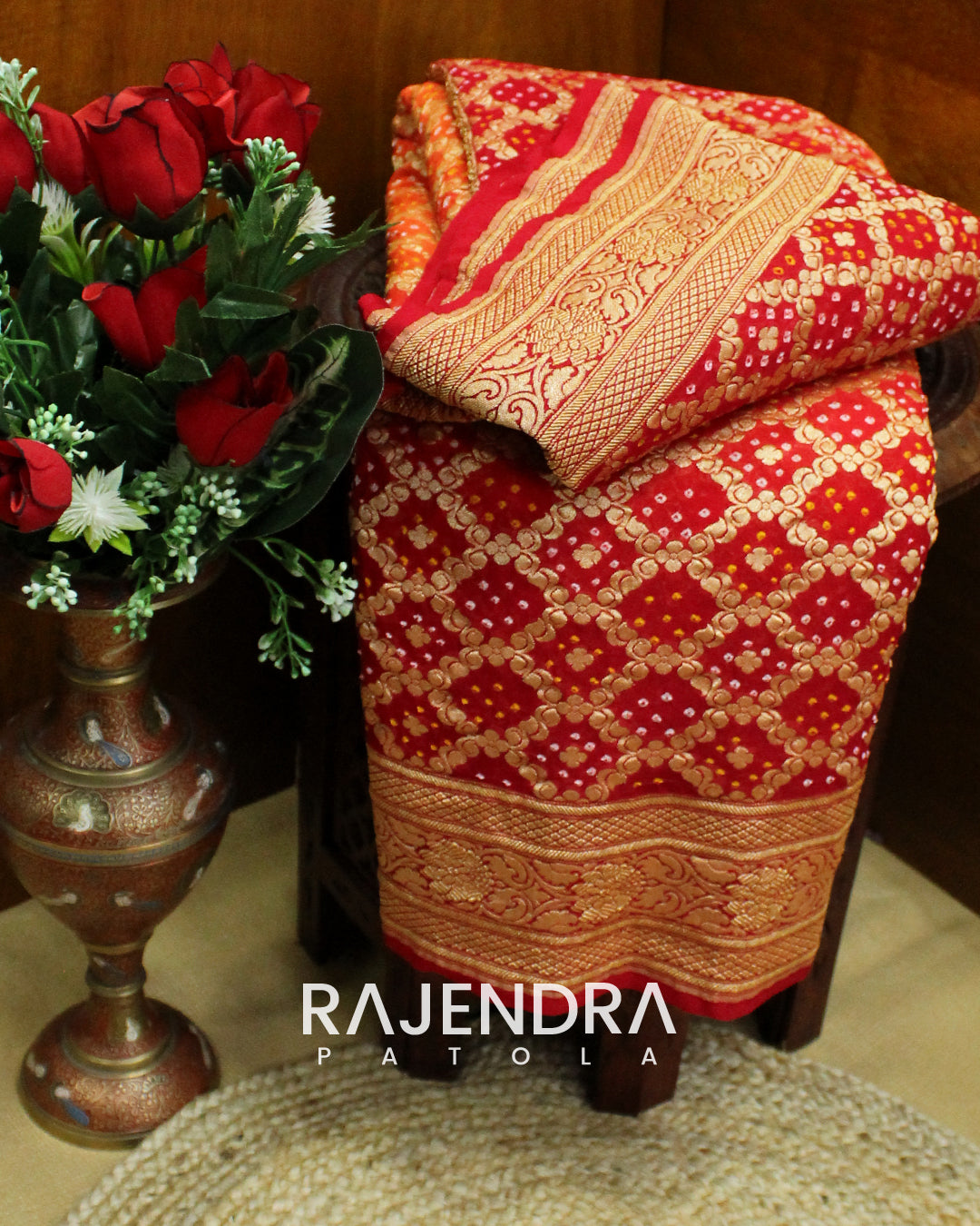 Traditional Pure Georgette Red Orange Banarasi Bandhani Saree