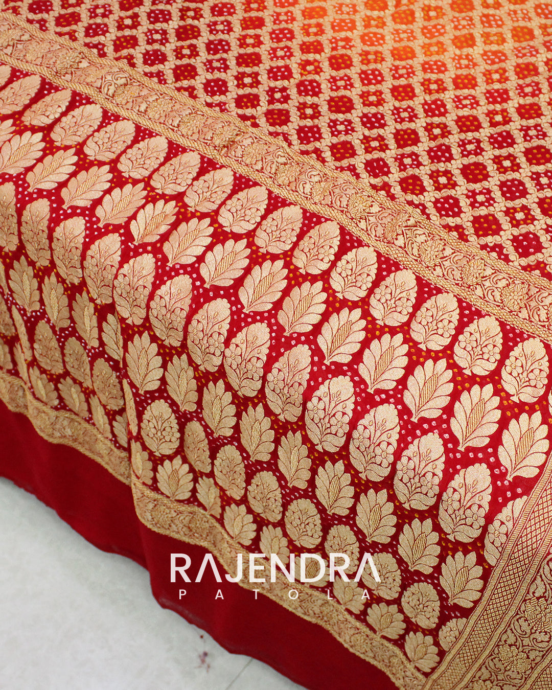 Traditional Pure Georgette Red Orange Banarasi Bandhani Saree