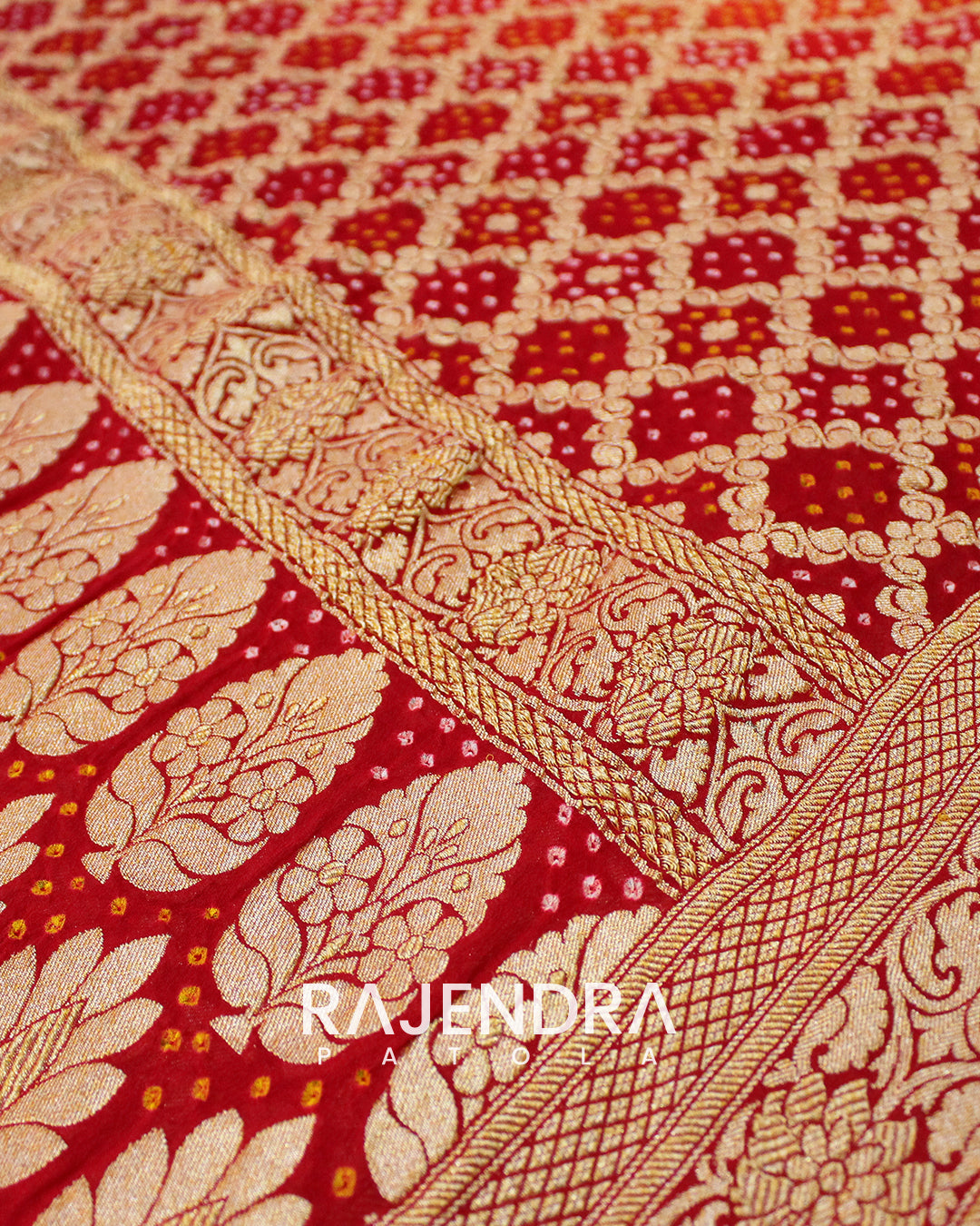 Traditional Pure Georgette Red Orange Banarasi Bandhani Saree