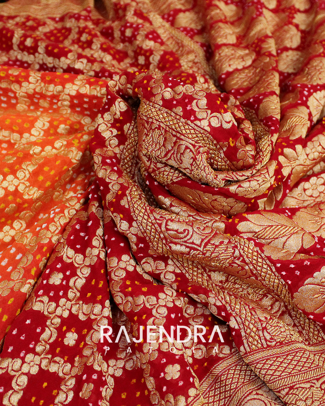 Traditional Pure Georgette Red Orange Banarasi Bandhani Saree