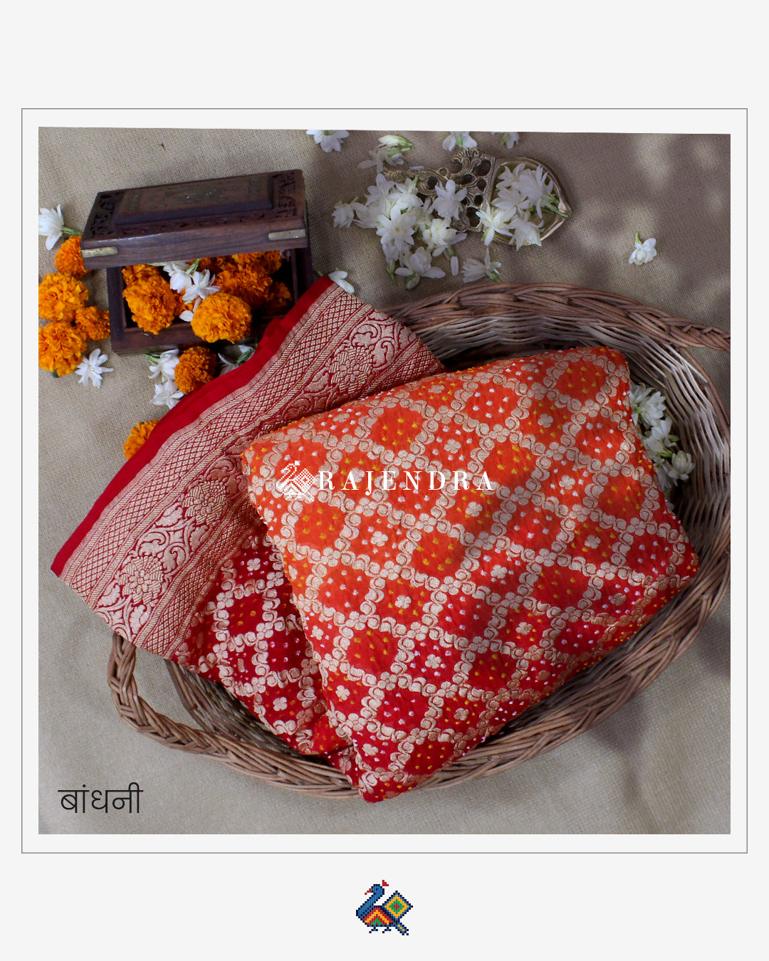 Traditional Pure Georgette Red Orange Banarasi Bandhani Saree