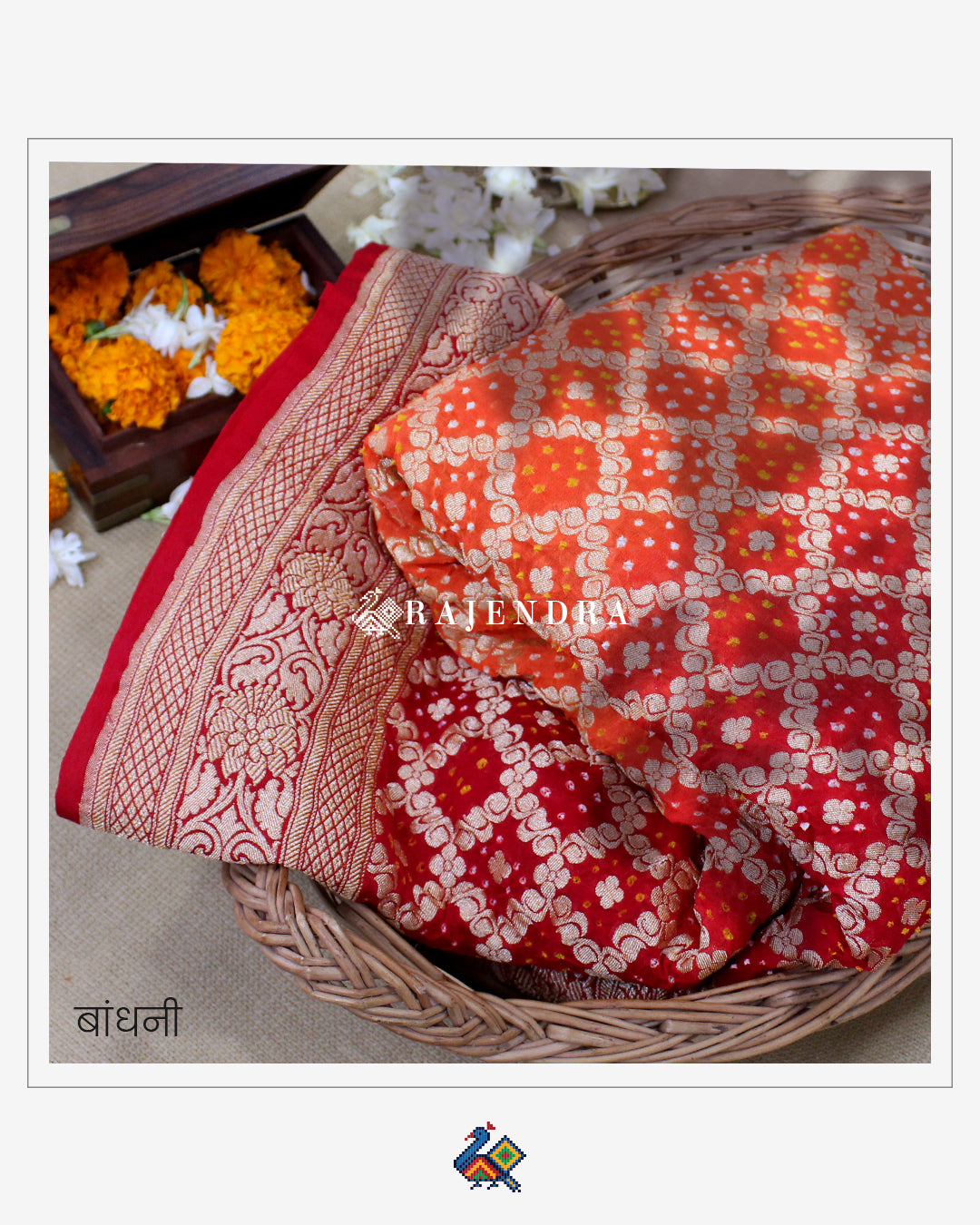 Traditional Pure Georgette Red Orange Banarasi Bandhani Saree