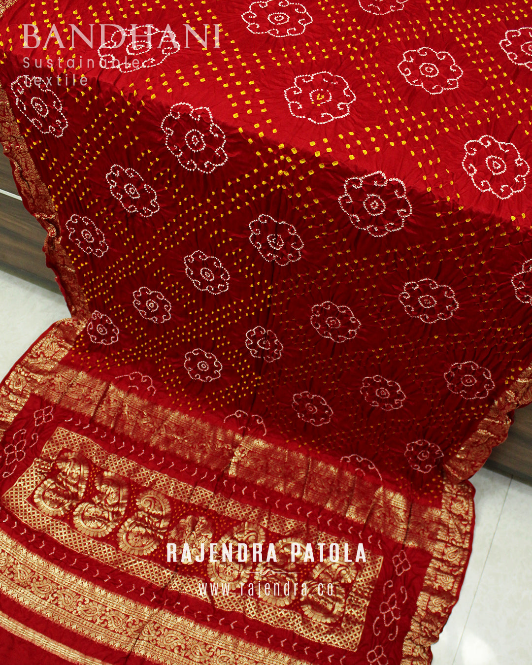 Traditional Nakshi Border Pure Gaji Silk Bandhani Saree