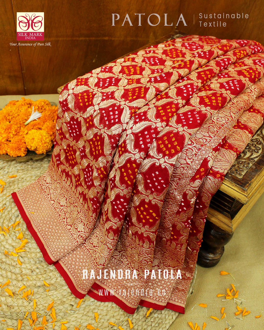 Pure Georgette Handloom Banarasi Bandhani Saree