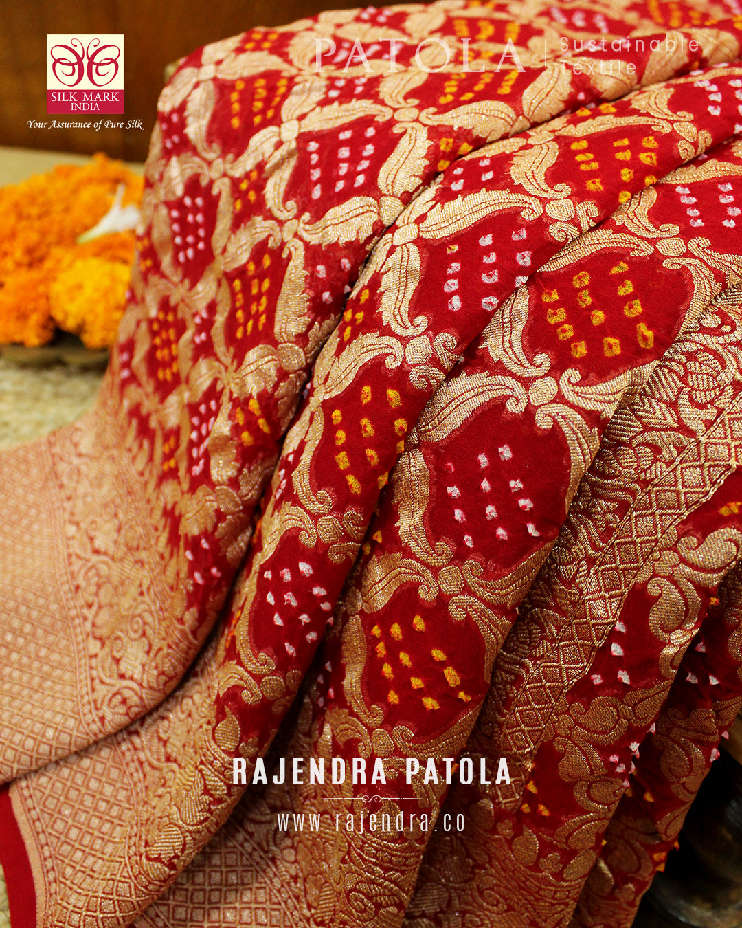 Pure Georgette Handloom Banarasi Bandhani Saree