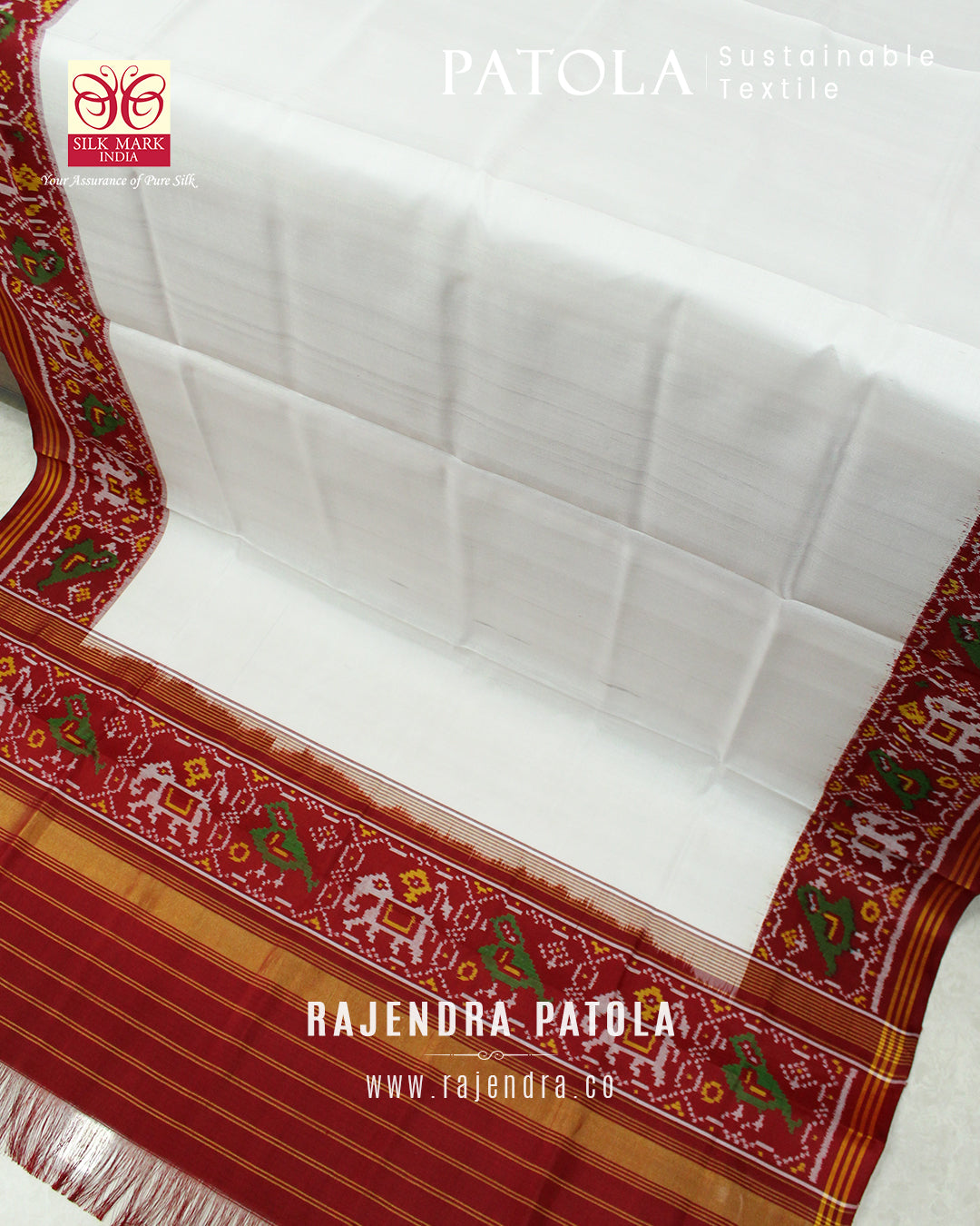 Traditional Red White Gala Border Semi Double Weave Rajkot Patola Dupatta