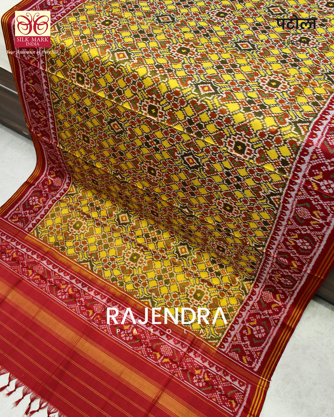 Traditional Navratan Red Yellow Semi Double Weave Rajkot Patola Dupatta