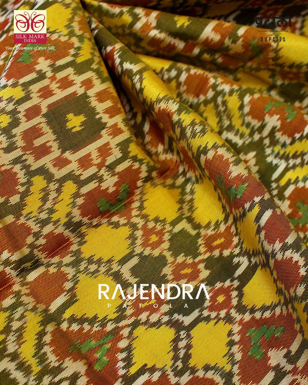 Traditional Navratan Red Yellow Semi Double Weave Rajkot Patola Dupatta