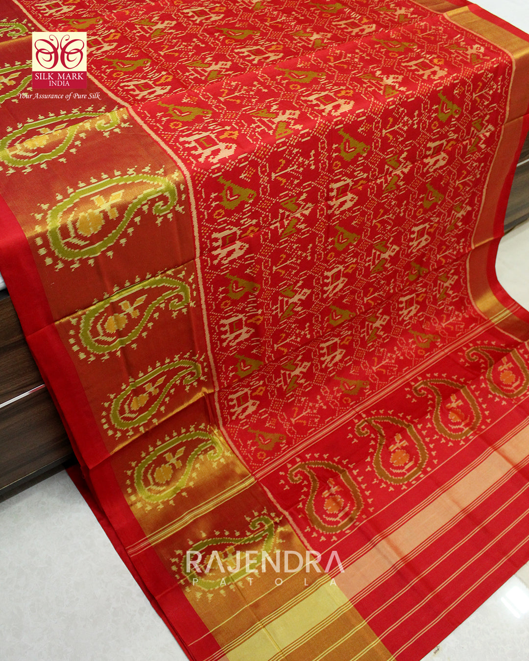 Traditional Red Nari Kunjar Skirt Keri Rajkot Patola Saree