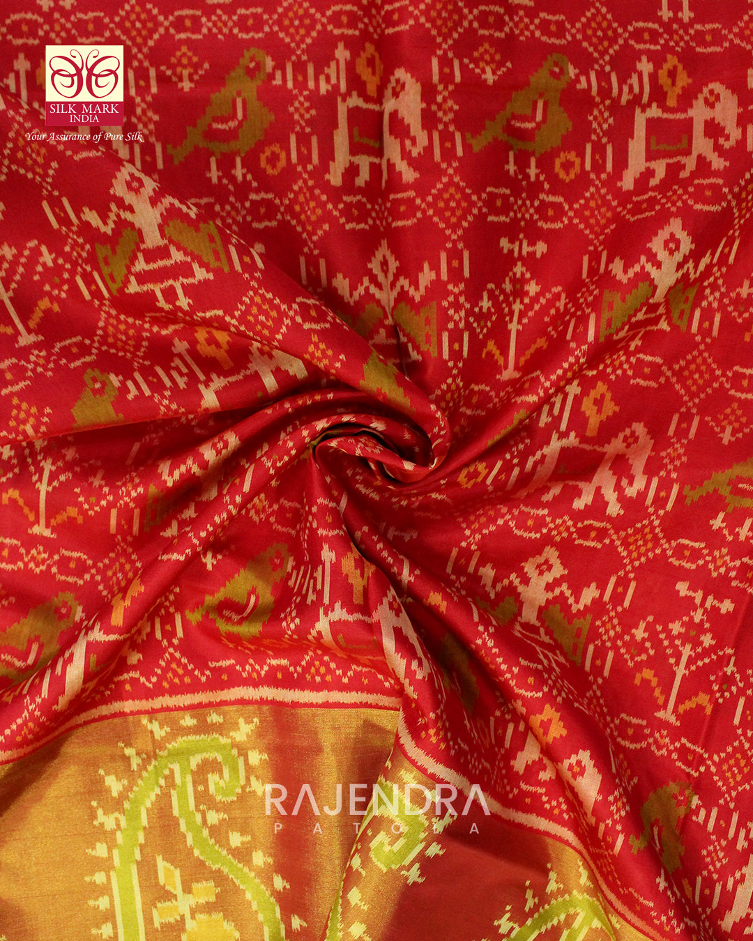Traditional Red Nari Kunjar Skirt Keri Rajkot Patola Saree