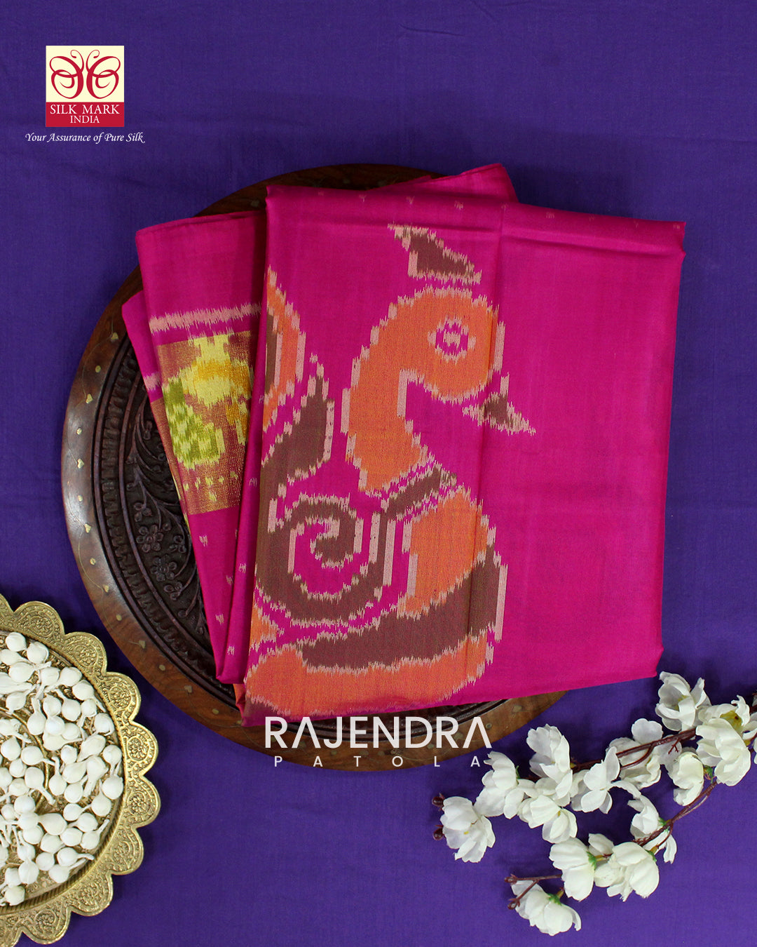 Exclusive Peacock Motif Skirt Border Pink Rajkot Patola Saree